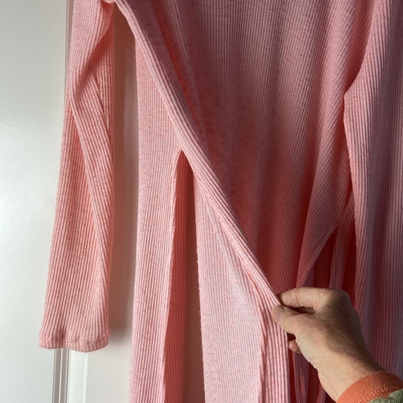 Peach extra long ribbed open duster cardigan with full slits on sides - Picture 8 of 10